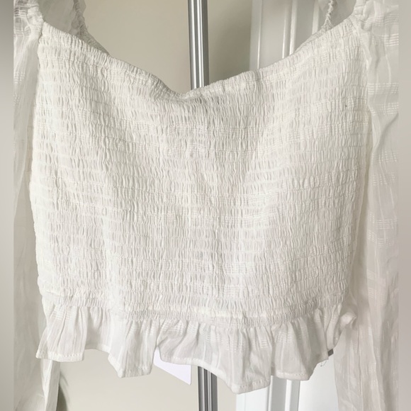 Lush Long Sleeve Smocked Tie Front Crop Top - Picture 5 of 14